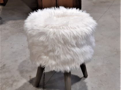 Tabouret pouf rond fourrure blanche